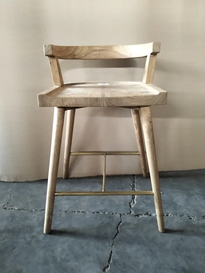 Tabouret de bar en teck, assise sculptée