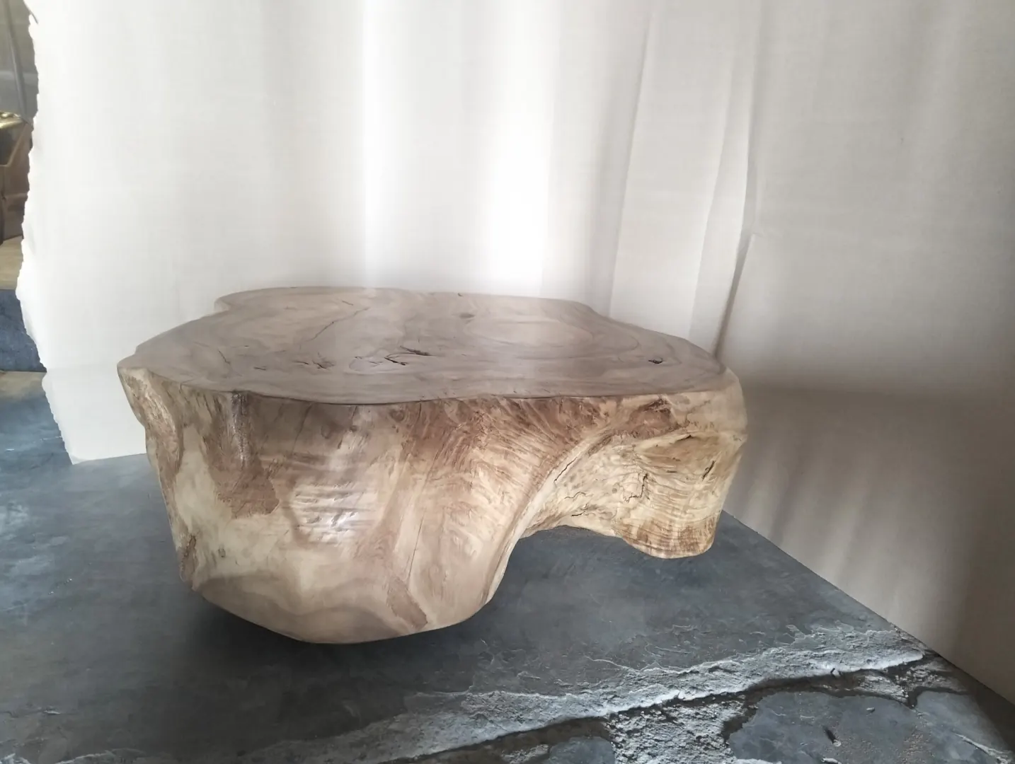 Table basse taillée dans une rondelle de suar