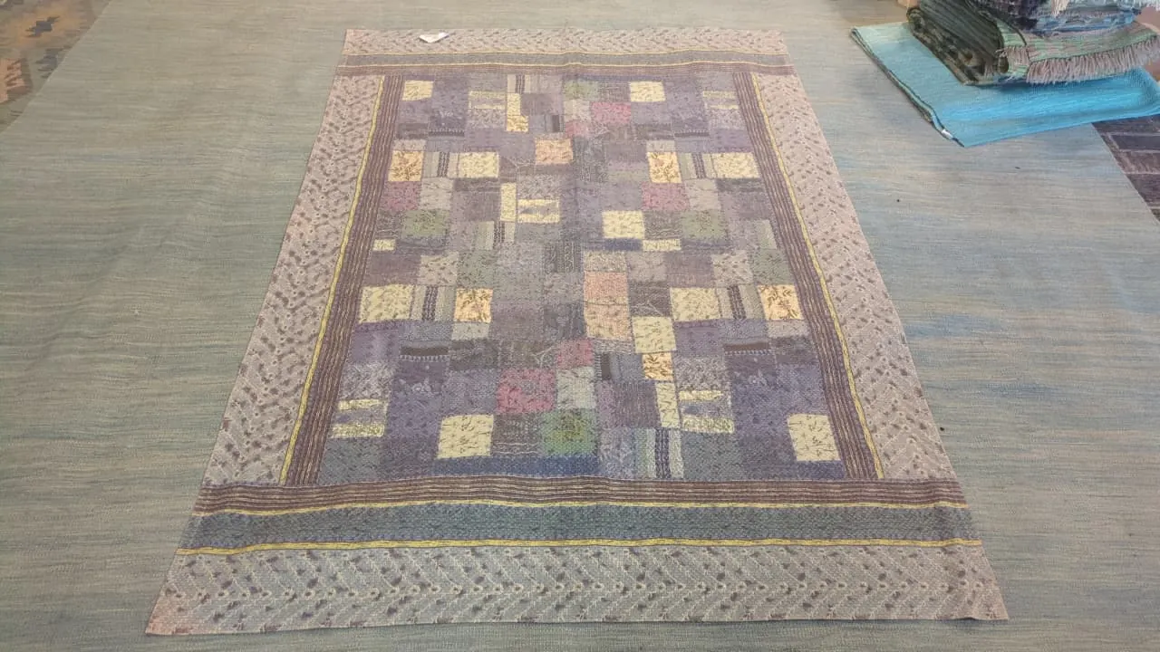 Tapis patchwork ancien, tons passés